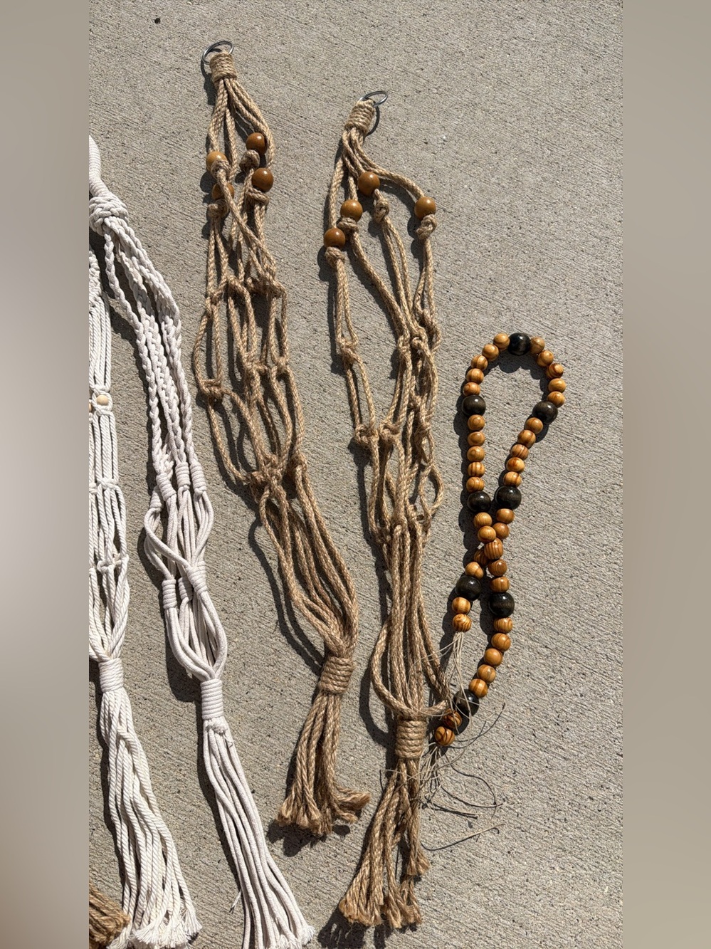 Boho Cottage Decor Set: Macrame & Rope Plant Hangers, Woven Basket & Beads - Picture 4 of 5